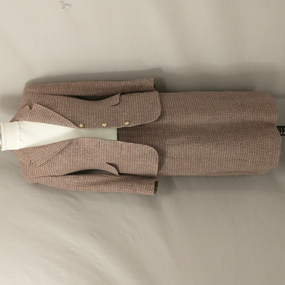 Vintage Tweed Suit Skirt Blazer Brooks Brothers Woven Neutral Wool Tailored USA - Picture 1 of 13